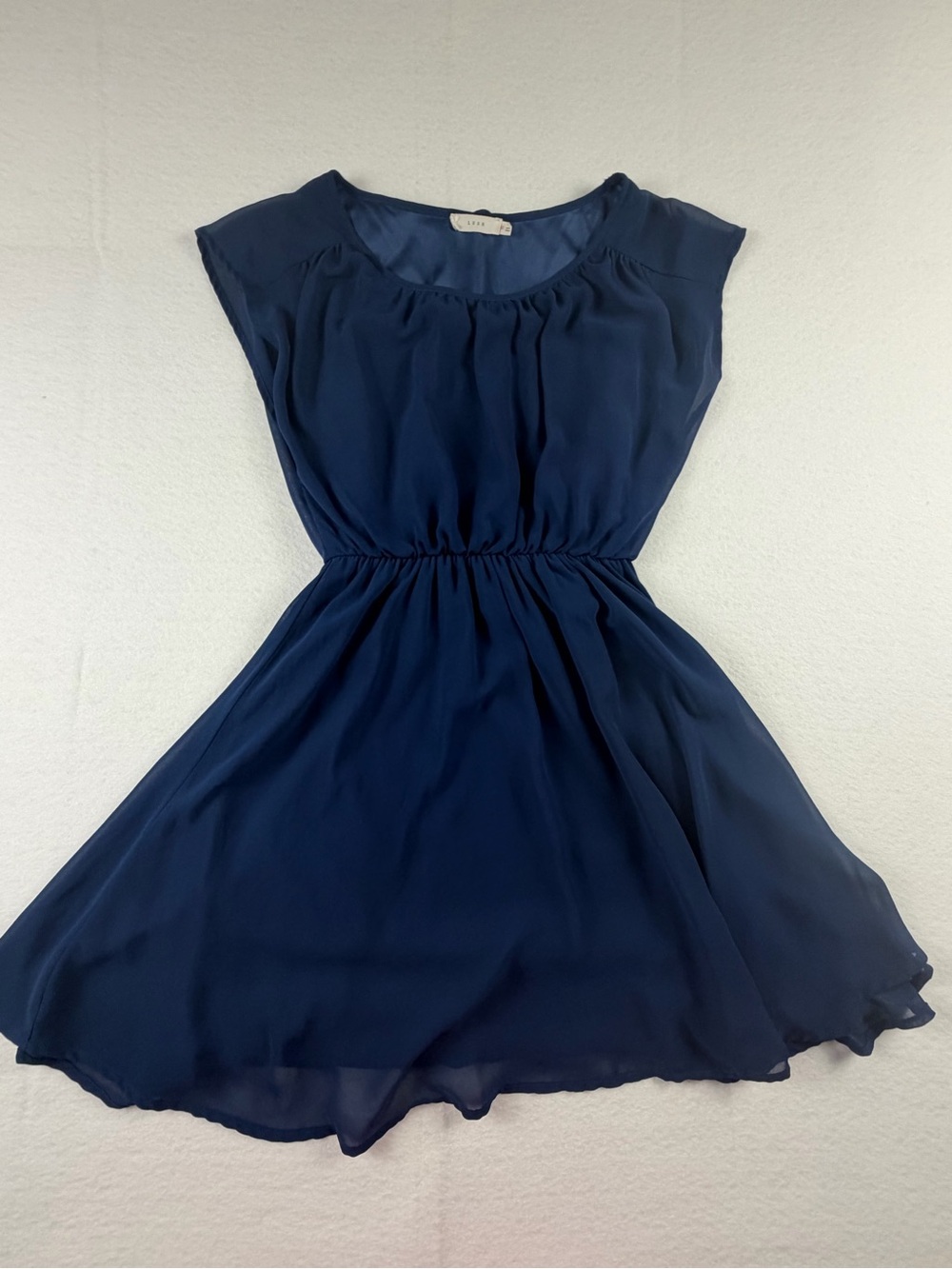 Lush Navy Blue Mini Dress with Elastic Waist